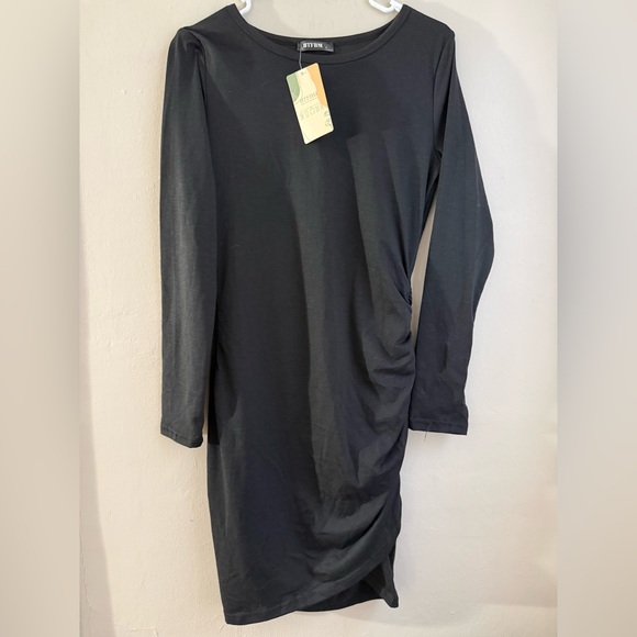 BTFBM Black Ruched Asymmetrical  Bodycon Mini Dress – NWT Size Small - Picture 3 of 13